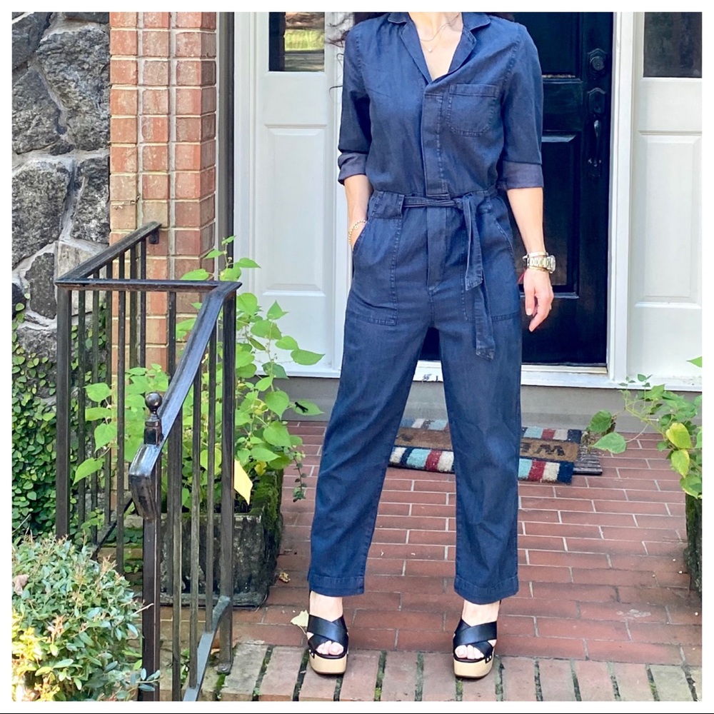 BOHO WORKMAN CHIC JEAN JUMPSUIT WITH POCKETS - Picture 3 of 10